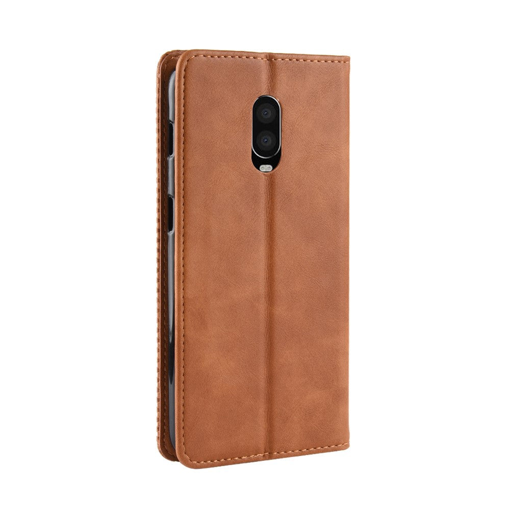 Plånboksfodral i läder i vintagestil till OnePlus 6T