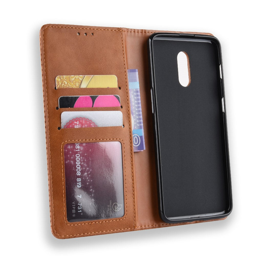 Plånboksfodral i läder i vintagestil till OnePlus 6T
