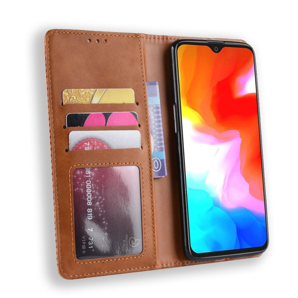Plånboksfodral i läder i vintagestil till OnePlus 6T