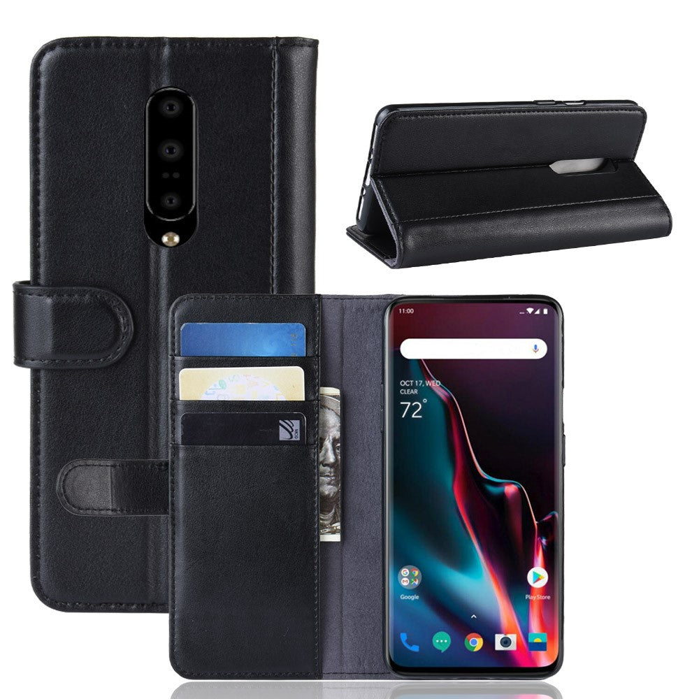 OnePlus 7 Pro mobilskal Äkta Split Läder Plånbok Mobilskal Stativ