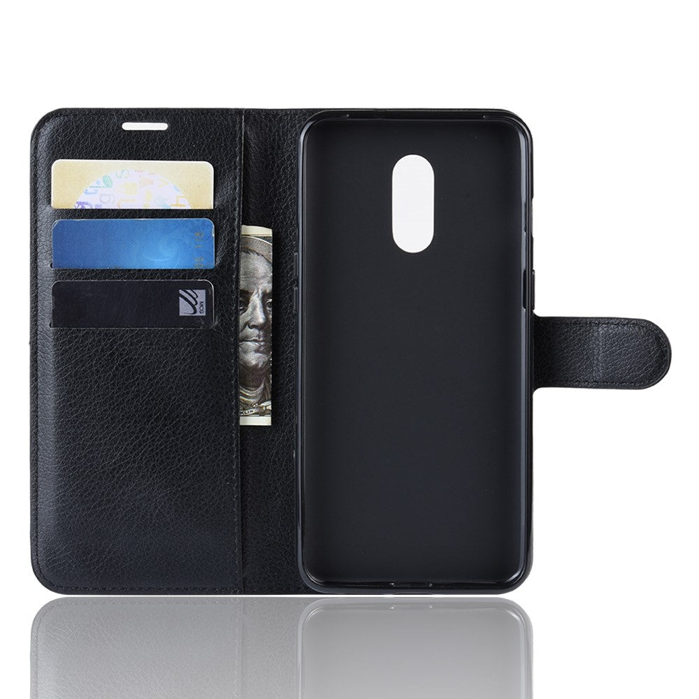 Litchi Texture Wallet Stand Läderskyddande mobilskal till OnePlus 7