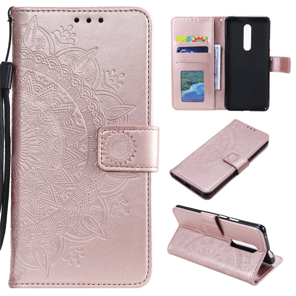 Läderplånboksfodral med tryckmönster och blommotiv till OnePlus 7 Pro