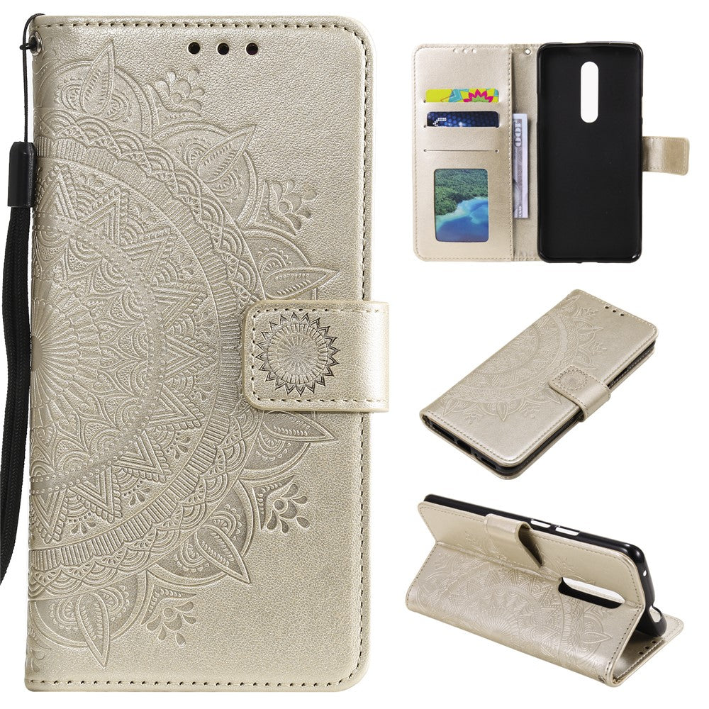Läderplånboksfodral med tryckmönster och blommotiv till OnePlus 7 Pro