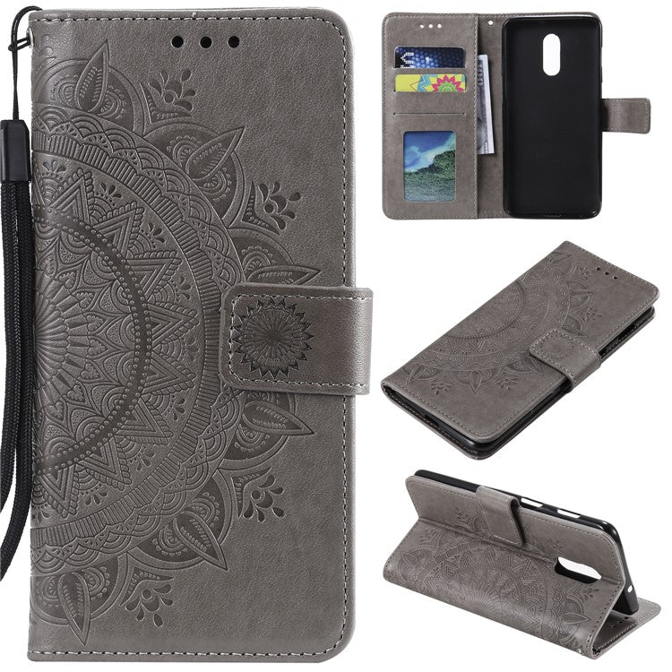 Läderplånboksfodral med tryck och blommotiv till OnePlus 7