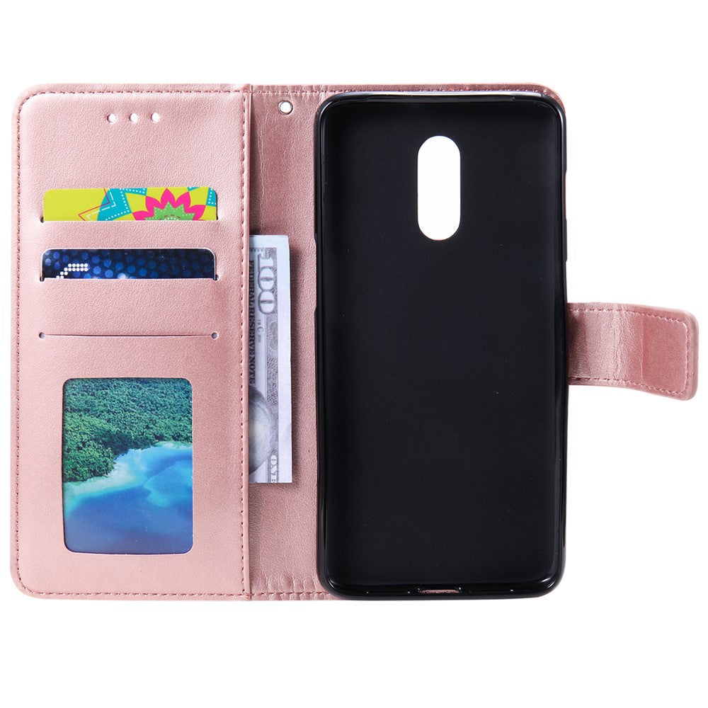 Läderplånboksfodral med tryck och blommotiv till OnePlus 7
