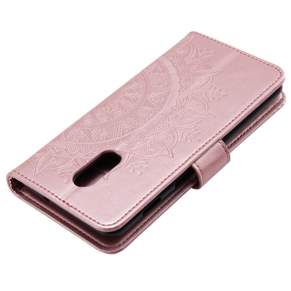 Läderplånboksfodral med tryck och blommotiv till OnePlus 7