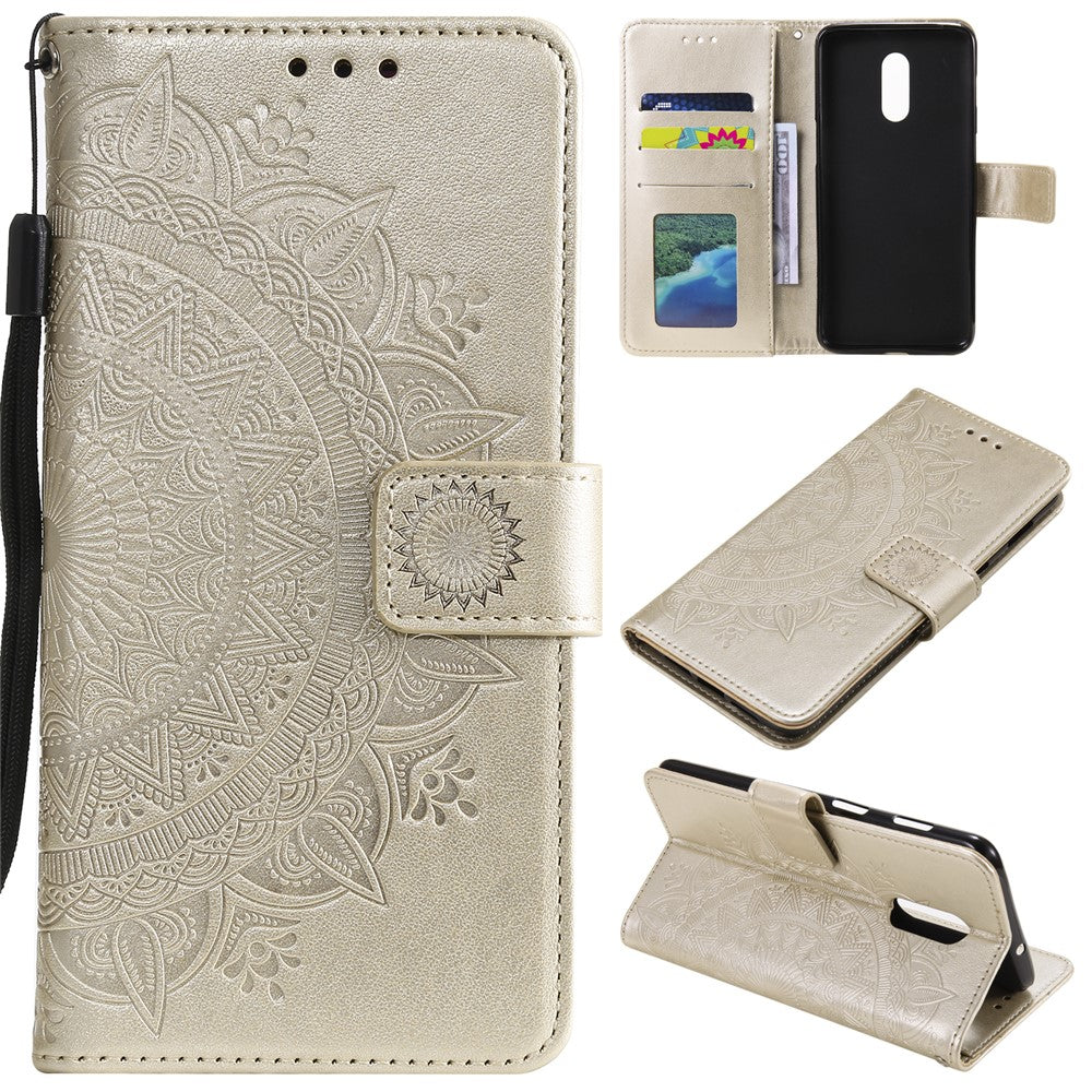 Läderplånboksfodral med tryck och blommotiv till OnePlus 7