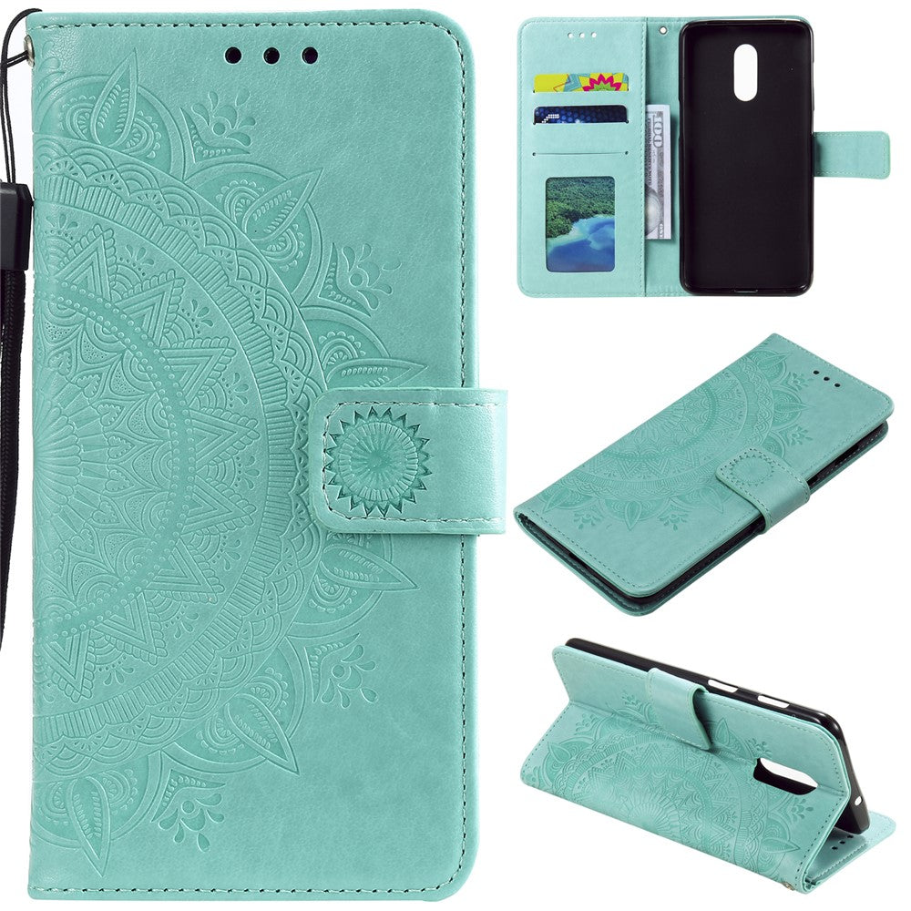 Imprint Flower Pung Etui i Læder til OnePlus 7