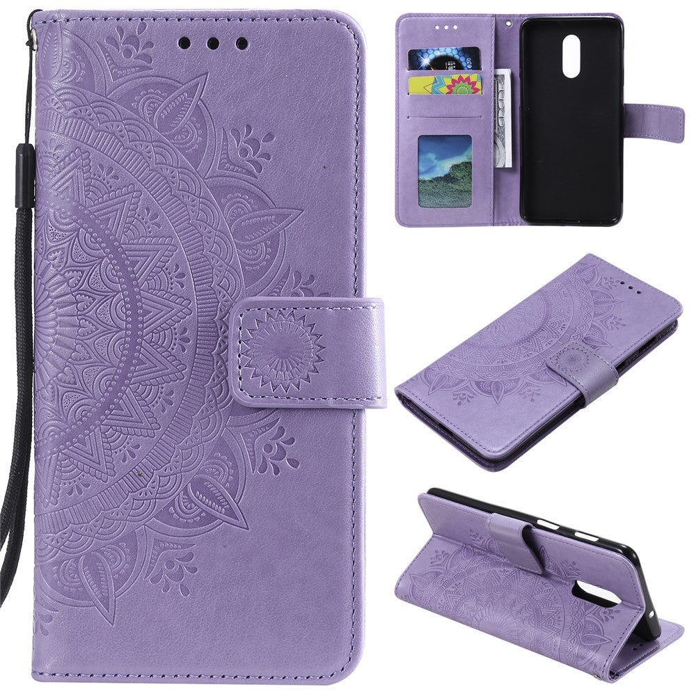 Imprint Flower Pung Etui i Læder til OnePlus 7