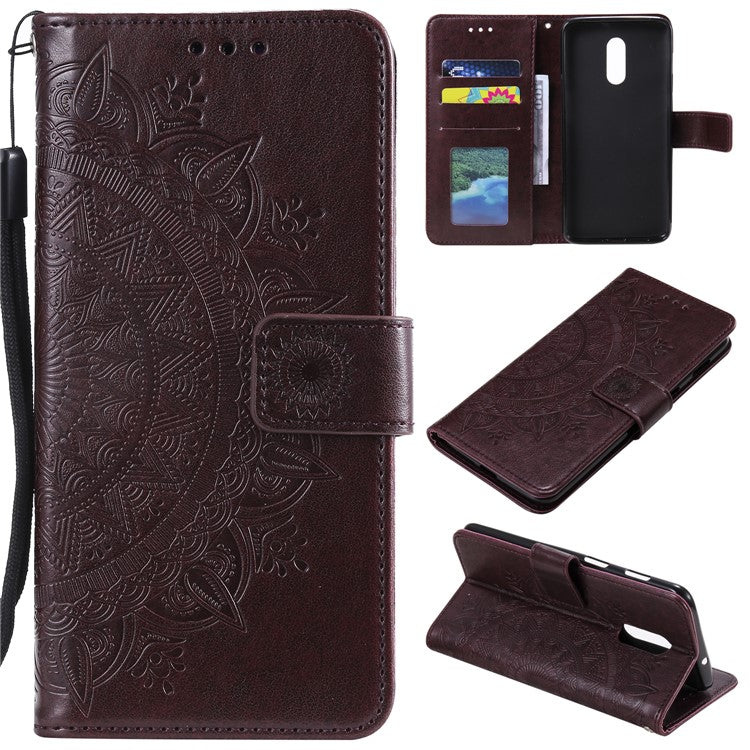 Läderplånboksfodral med tryck och blommotiv till OnePlus 7