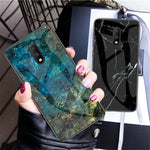Hybrid Cover til OnePlus 7 med Marmorprint i Hærdet Glas + PC + TPU