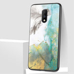 Hybrid Cover til OnePlus 7 med Marmorprint i Hærdet Glas + PC + TPU