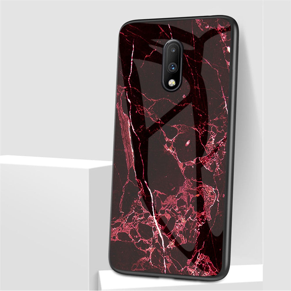 Hybrid Cover til OnePlus 7 med Marmorprint i Hærdet Glas + PC + TPU