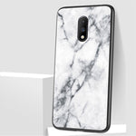 Hybrid Cover til OnePlus 7 med Marmorprint i Hærdet Glas + PC + TPU
