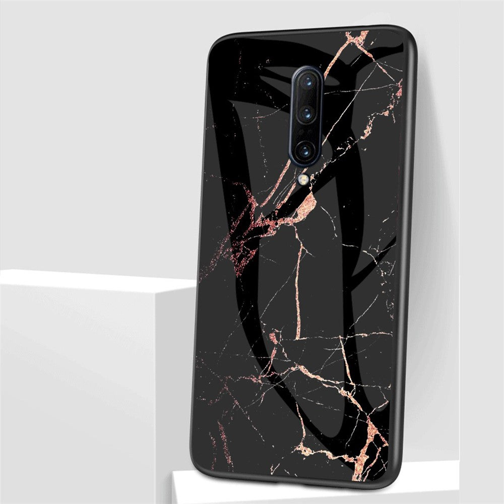 Marmorskinn i härdat glas + PC + TPU-skal för OnePlus 7 Pro