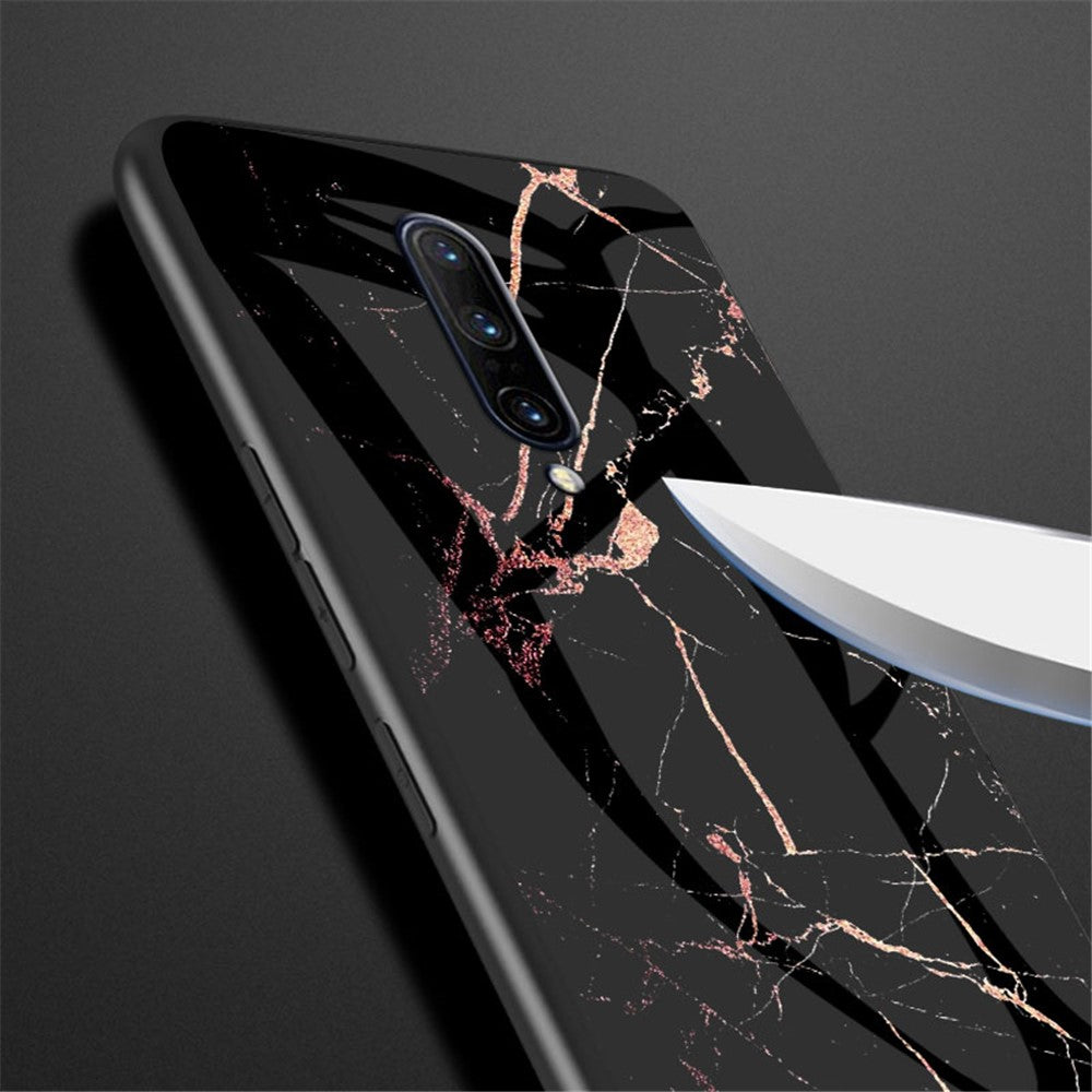 Marmorskinn i härdat glas + PC + TPU-skal för OnePlus 7 Pro