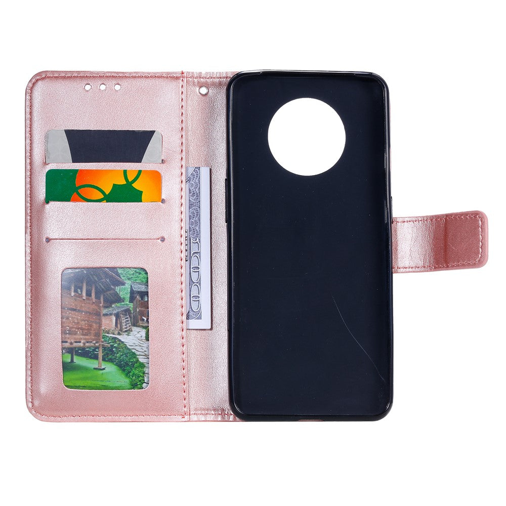 Läderplånboksfodral med stativ och tryckknapp för OnePlus 7T i läder