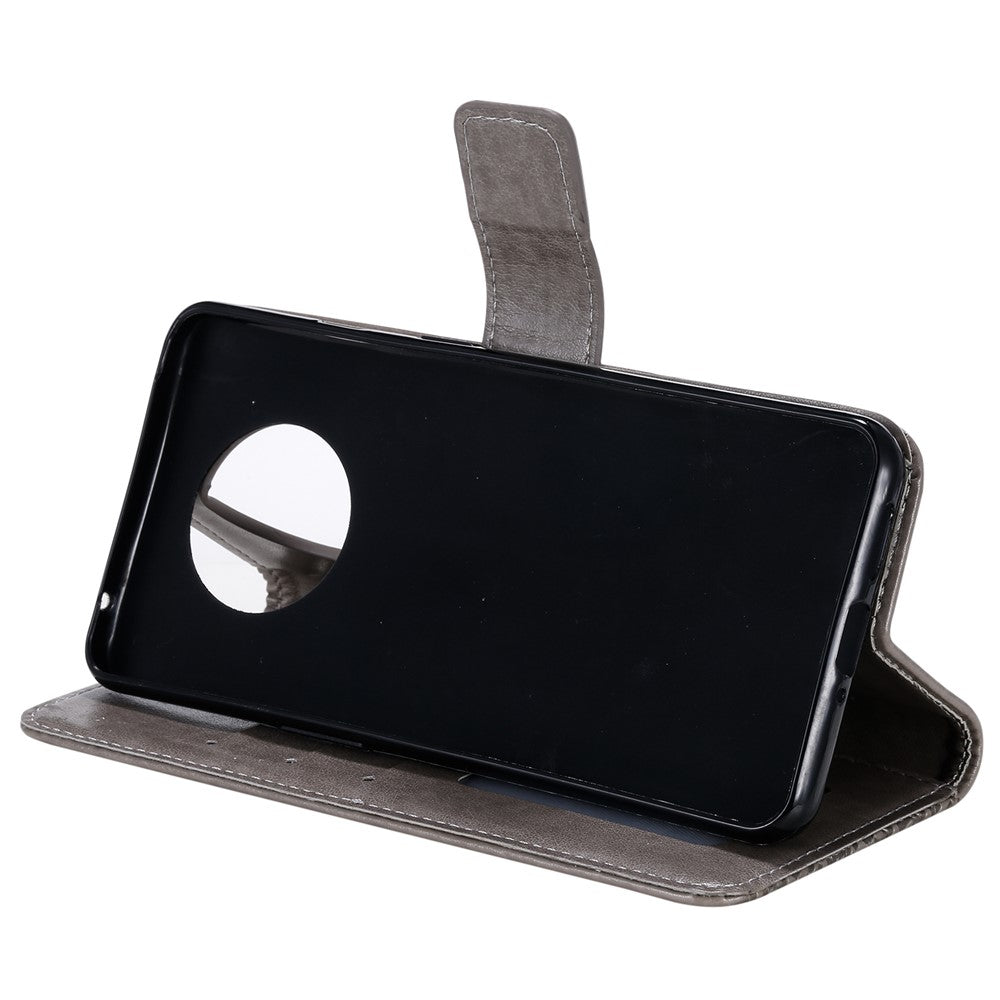 Plånbok med tryck och katt i läder för OnePlus 7T
