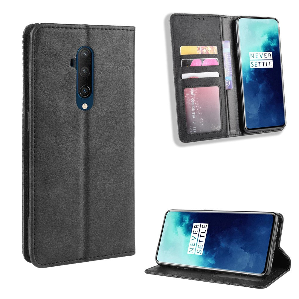 Retro-stil självabsorberande läderfodral för OnePlus 7T Pro