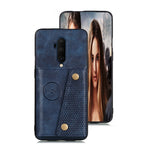 TPU-cover belagt med PU-læder, stativ og kortholder [indbygget magnetisk køretøjsplade] til OnePlus 7T Pro