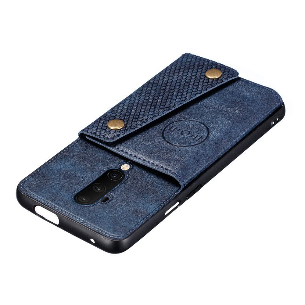 TPU-cover belagt med PU-læder, stativ og kortholder [indbygget magnetisk køretøjsplade] til OnePlus 7T Pro