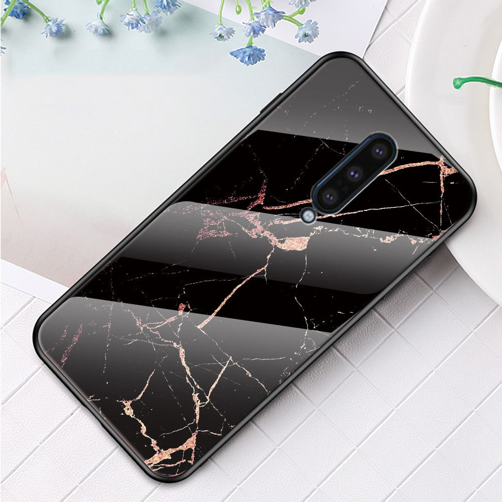 Kombinationsskal i härdat glas med marmormönster och PC + TPU för OnePlus 8