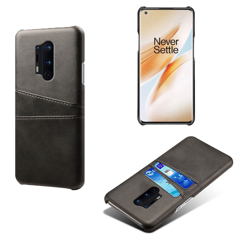 with Double Card Slots PU Leather Coated Hard PC Cover for OnePlus 8 Pro