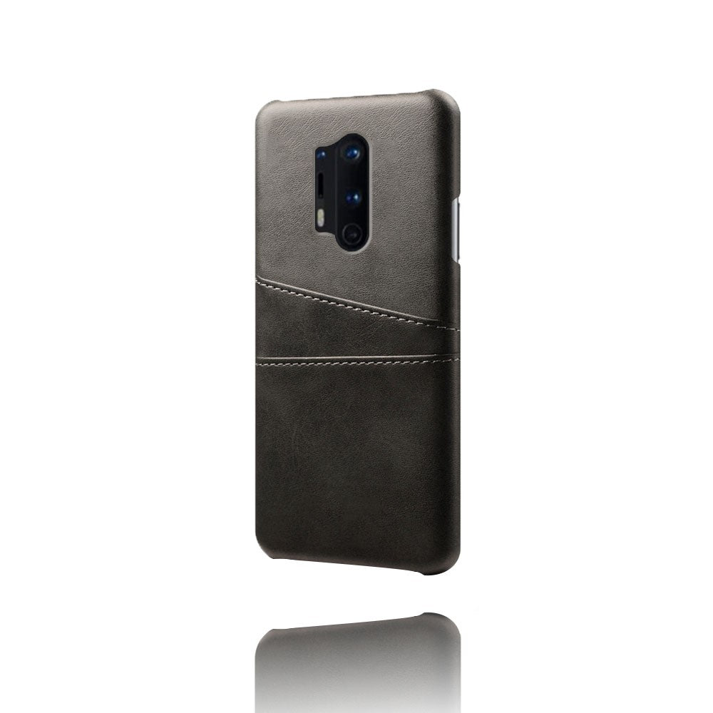 with Double Card Slots PU Leather Coated Hard PC Cover for OnePlus 8 Pro