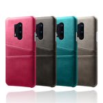 with Double Card Slots PU Leather Coated Hard PC Cover for OnePlus 8 Pro