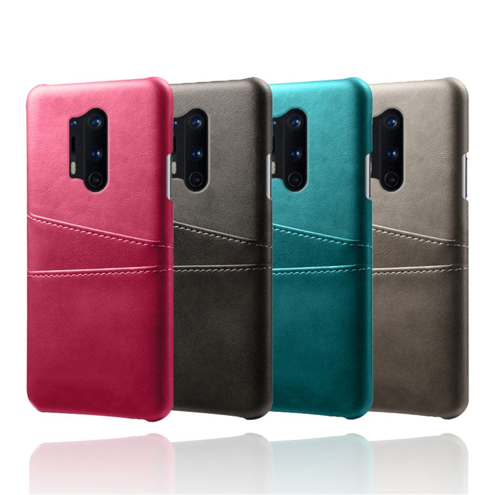 with Double Card Slots PU Leather Coated Hard PC Cover for OnePlus 8 Pro