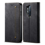Plånboksfodral i läder med vintage-motiv och jeansmönster till OnePlus 8 Pro