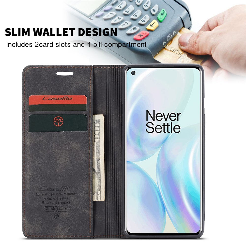 CASEME 013-serien självabsorberande läderplånboksskal för OnePlus 8
