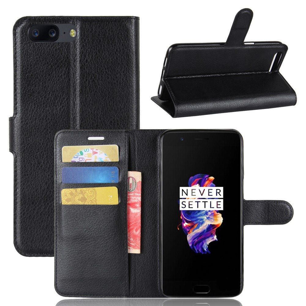 Litchi Skin PU Läder Plånboksfodral till OnePlus 5