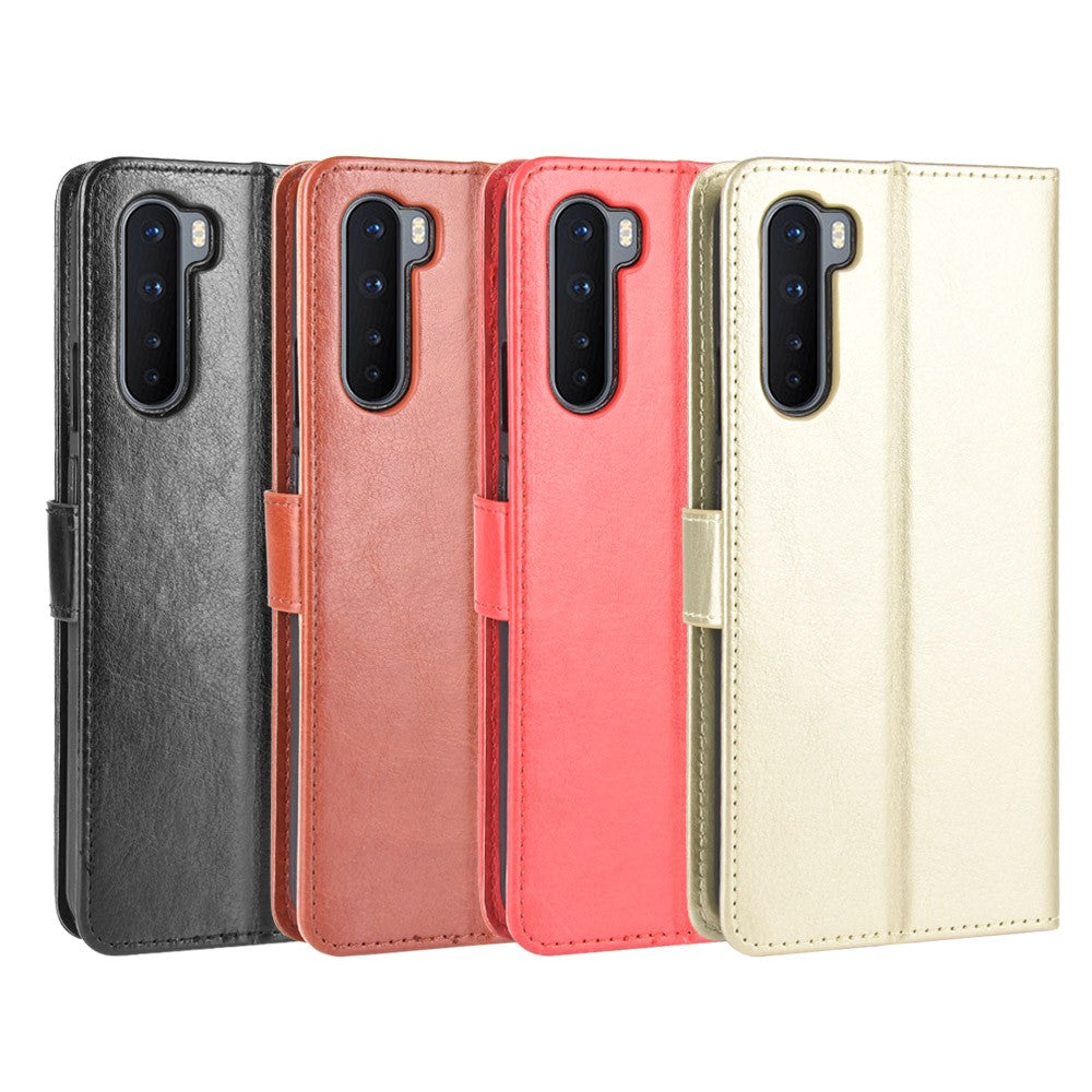 Crazy Horse Wallet Stand Leather Case with Strap for OnePlus Nord