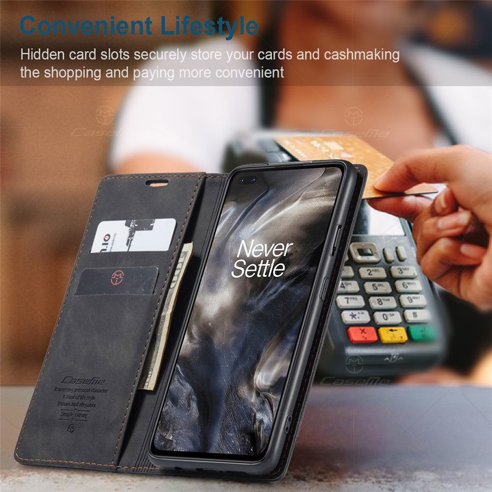 CASEME 013-serien självabsorberande läderplånboksfodral för OnePlus Nord
