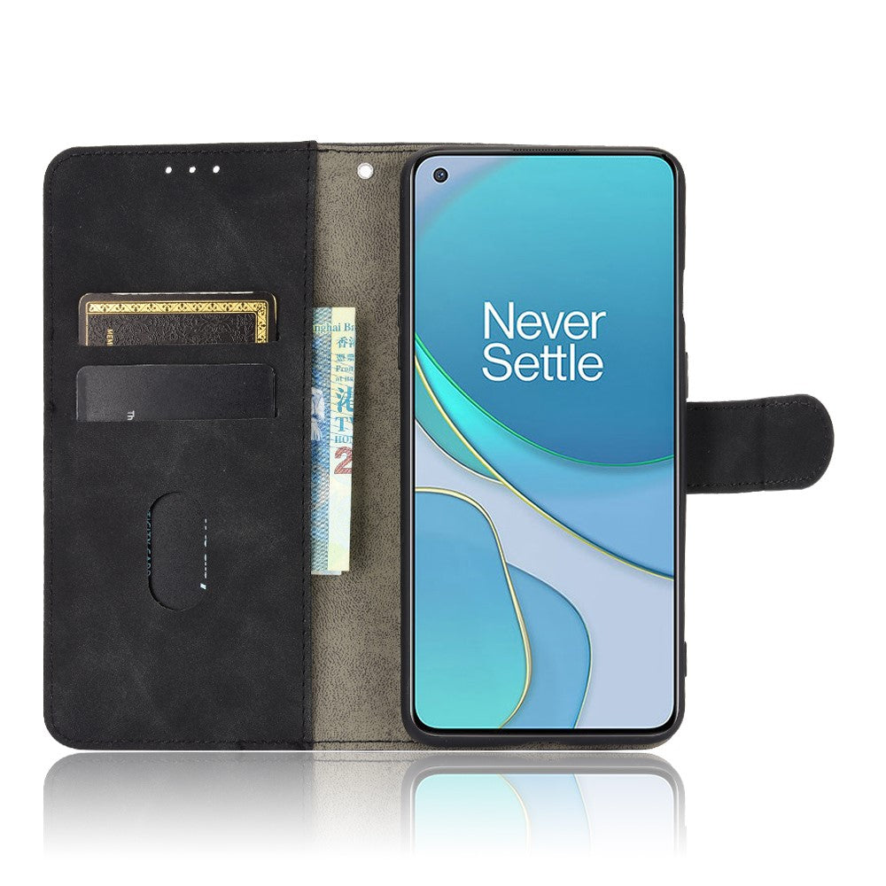 OnePlus 8T Skin-touch PU-läderplånboksfodral med stativ