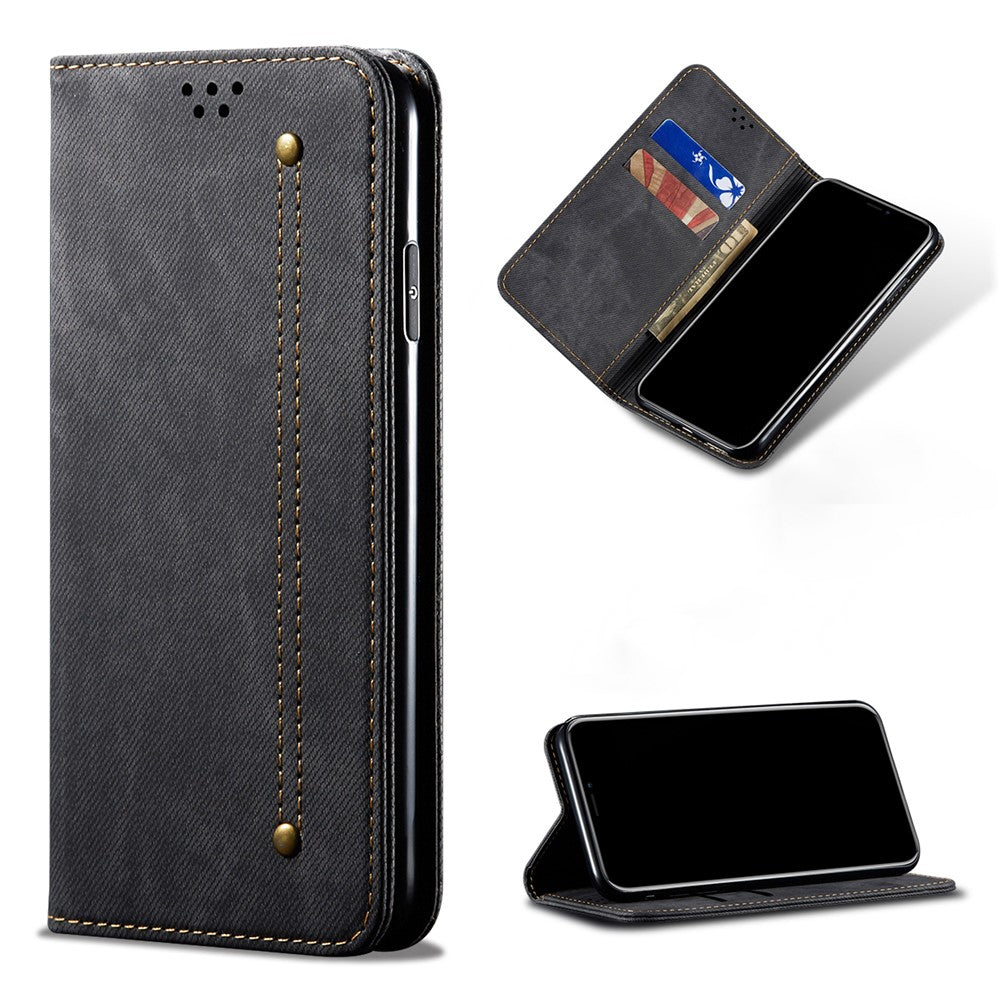 Plånboksfodral i läder med vintage-stil och tygtextur för OnePlus 8T