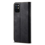 Plånboksfodral i läder med vintage-stil och tygtextur för OnePlus 8T