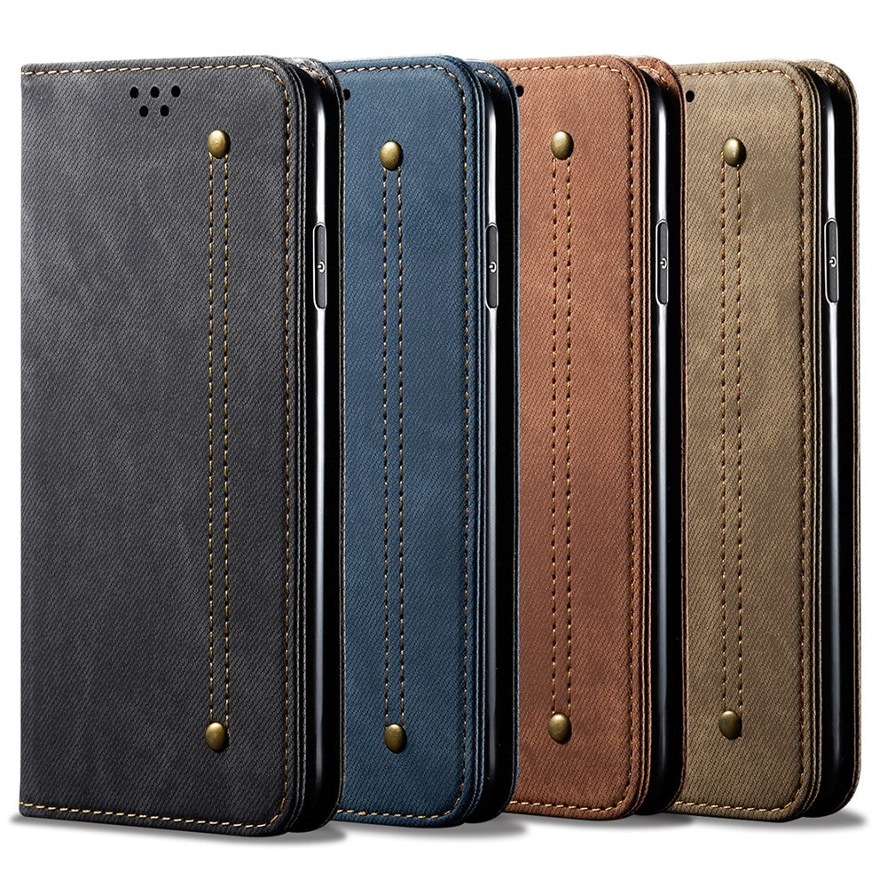 Plånboksfodral i läder med vintage-stil och tygtextur för OnePlus 8T