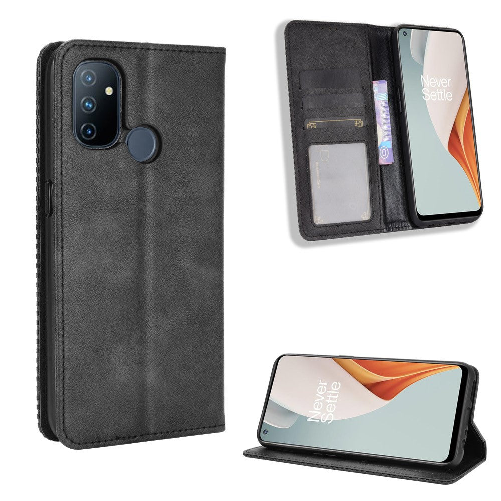 Självabsorberande Retro Läderplånboksfodral för OnePlus Nord N100