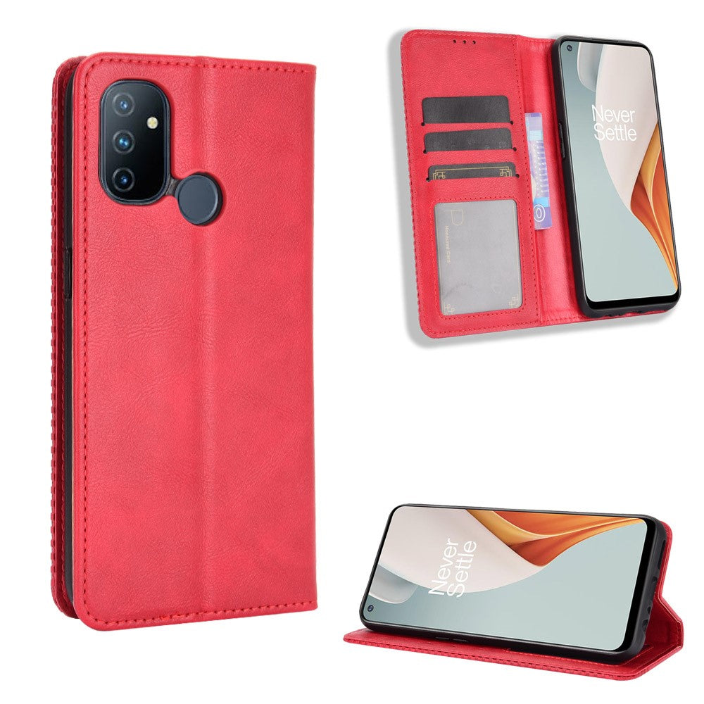 Självabsorberande Retro Läderplånboksfodral för OnePlus Nord N100