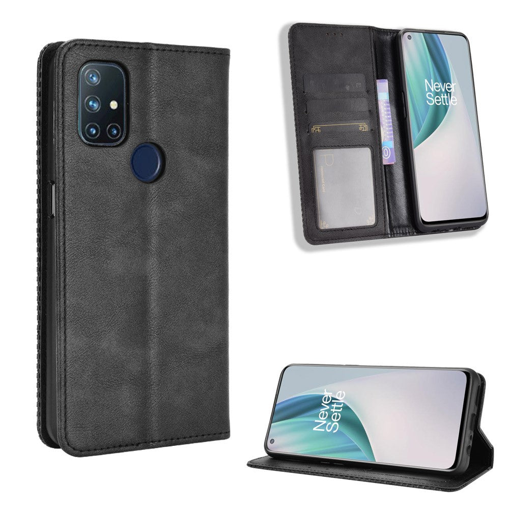 Retro-stil självabsorberande plånboksfodral i läder för OnePlus Nord N10 5G