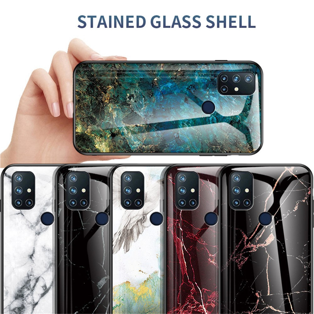 OnePlus Nord N10 5G Marmormönster Skal Mjukt TPU Ram Hårt Härdat Glas + PC Baksida Stötsäkert mobilskal