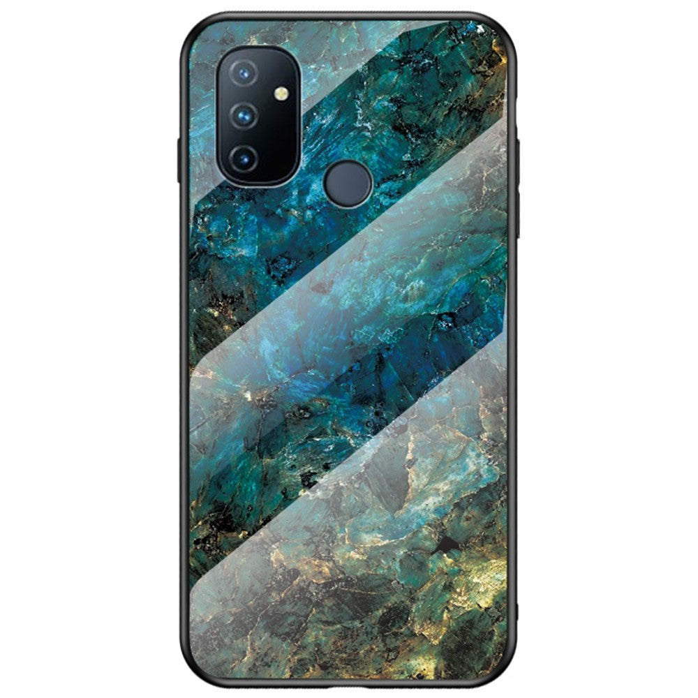 Snyggt marmormönsterskal för OnePlus Nord N100, härdat glas + PC-baksida, reptålig mjuk TPU-stötfångarram, mobilskal