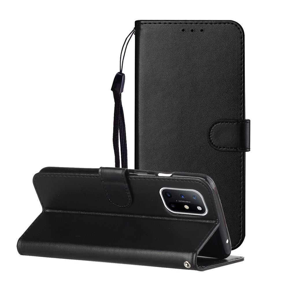 Ensfarvet Beskyttelsescover i Læder med Stander, Pung og Magnetisk Lukning til OnePlus 8T