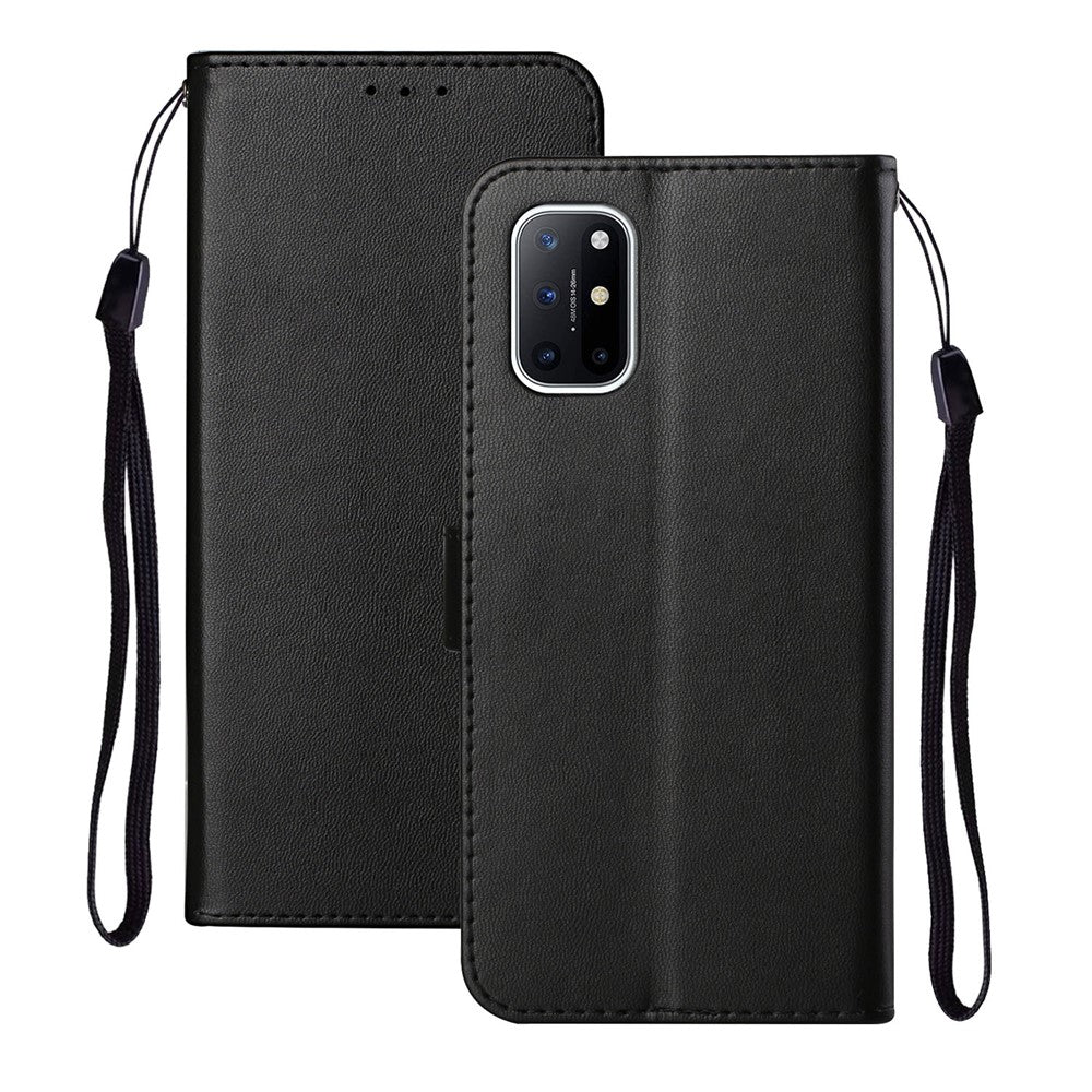 Ensfarvet Beskyttelsescover i Læder med Stander, Pung og Magnetisk Lukning til OnePlus 8T