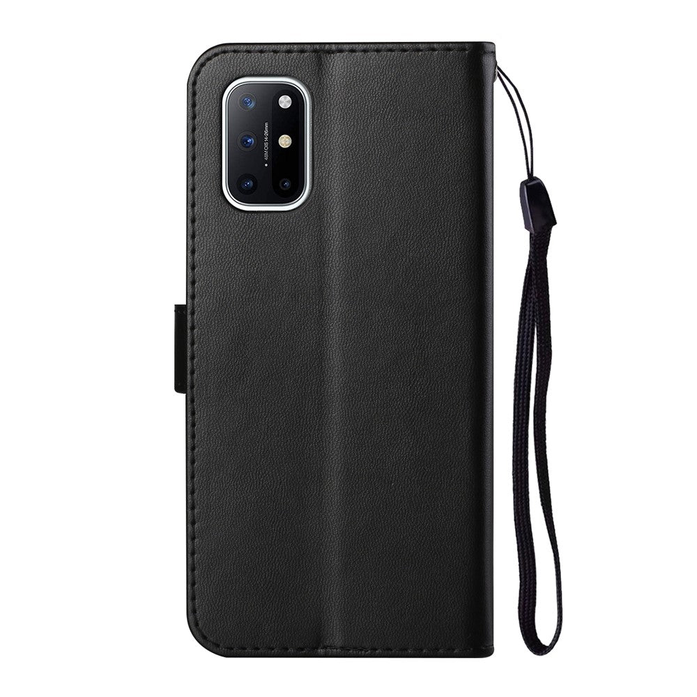 Ensfarvet Beskyttelsescover i Læder med Stander, Pung og Magnetisk Lukning til OnePlus 8T