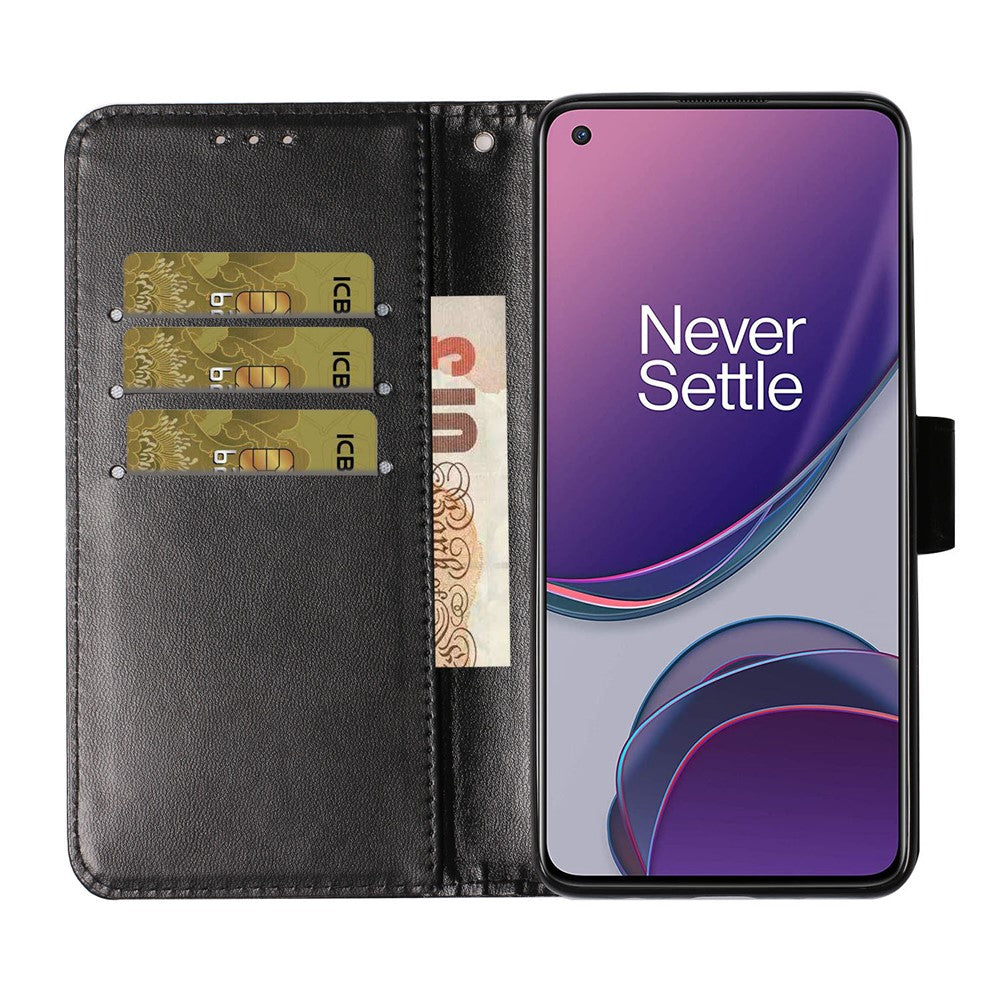 Ensfarvet Beskyttelsescover i Læder med Stander, Pung og Magnetisk Lukning til OnePlus 8T
