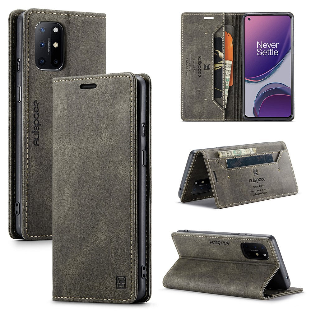 AUTSPACE A01-serien RFID-blockerande retro matt läderfodral plånbok för OnePlus 8T