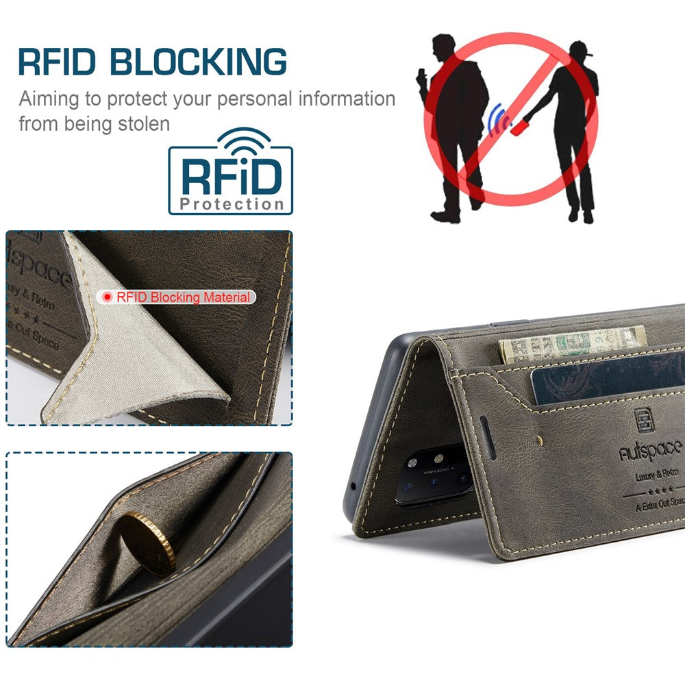 AUTSPACE A01-serien RFID-blockerande retro matt läderfodral plånbok för OnePlus 8T